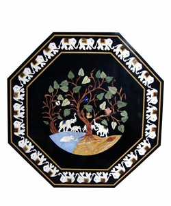 Mármol Verde con Incrustaciones de Nácar, Hecho a Mano, Personalizado, Modelo de Flor de Arte Popular para el Día de San Valentín, Decoración de Mesa, India, Pietra - Product Image 1