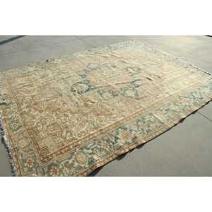 7,8x10 ft Rug, Turkish Vintage Rug, <b>Brown</b> Blue Persian <b>Wool</b> Rug - Product Image 4