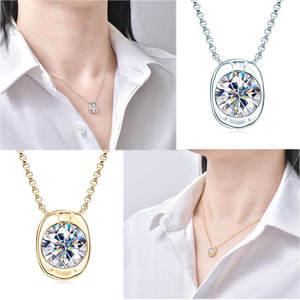 Collar con Colgante de Moissanita Solitario de Alta Calidad, Nueva Tendencia, Plata de Ley 925, Color D, VVS1, 8 mm, 2.0 ct, Joyería para Mujer - Product Image 3