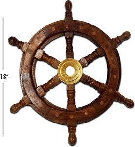 ล้อเรือไม้แกะทะเลพิเศษพร้อมศูนย์ทองเหลืองของขวัญตกแต่งบ้าน (18 ") - Product Image 6