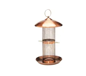 Squirrel Resistant and Copper Plated Bird Feeder with 4 Feeding Bird Feeders Metal Antique Round Hanging Decorative In Wholesale