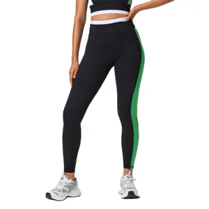 女式裹腿运动服装透气瑜伽健身黑色染色女式裹腿定制侧绿色条纹带白色条纹脚踝