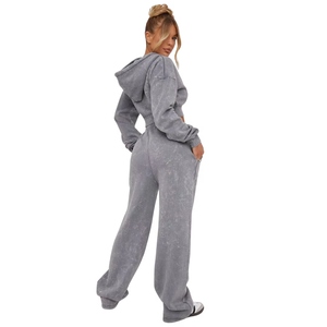 Survêtements délavés à l'acide pour femmes Design personnalisé en haute qualité 100% coton Sweatshirts à capuche Survêtement - Product Image 2