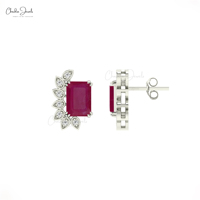 Offre Spéciale 2025 2CT émeraude coupe birmanie rubis pierres précieuses déclaration goujons 14k or véritable diamant boucles d'oreilles en gros bijoux en vrac