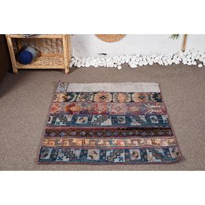 Alfombra Turca Vintage, Alfombra de 3,37x3 pies, Alfombra Ikat Azul Marrón - Product Image 2