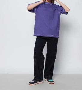 T-shirt surdimensionné pour femmes en coton de haute qualité Logo personnalisé coupe ample épaule tombante col rond respirant Streetwear motif solide - Product Image 3