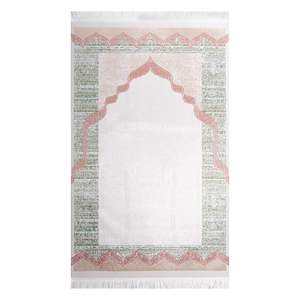 Alfombra de Oración Tejida Ela Lux 70x110; Hilos Acrílicos y Naturales Base de Algodón Flecos Rectos Gris Negro Crudo - Product Image 1