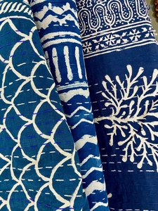 Courtepointes Indigo en coton Kantha indien, courtepointes faites à la main, courtepointes imprimées Kantha - Product Image 3