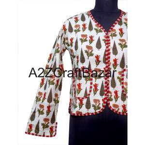 Veste courte matelassée réversible en coton biologique 100% fait main, col en V, respirante, vintage, éco-responsable, patchwork, numérique, pour femme - Product Image 2