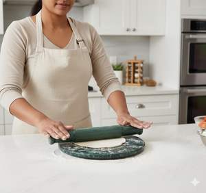 Natural Stone Marble <b>Rolling</b> Board Belan Brown Heavy Non-Porous Surface Eco-Friendly Floral <b>Pattern</b> Kitchen Tools Roti - Product Image 2