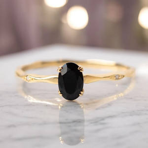 Anillo de diseño único de piedra de ónix negro, Plata de Ley 925, banda minimalista rellena de oro, joyería de plata fina, alianzas de boda de compromiso - Product Image 1