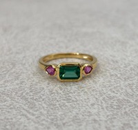 Anillo Ajustable de Oro Chapado con Gemas de Cuarzo Rosa, Esmeralda y Rubí, Ecológico, de Alta Calidad, Casual, Deportivo, para Bodas y Fiestas