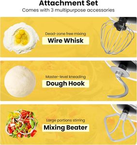 Batteur sur socle 300W 3 vitesses 6 pintes à tête inclinable pour usage commercial, boîtier en fonte, mélangeur électrique pour aliments, fouet, crochet à pâte, fouet à œufs - Product Image 3