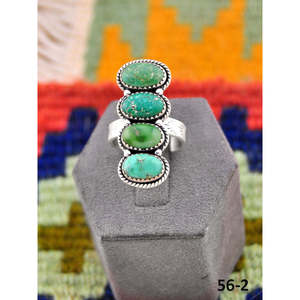 Southwest Handmade Emerald Valley Turquoise & Sterling Silver <b>Adjustable</b> Gemstone <b>Ring</b> Bezel Setting for Everyday Wear - Product Image 1