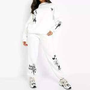 Chándal de gran tamaño lavado con ácido de algodón para mujer OEM chándal apilado con patrón sólido más vendido con cierre de cordón precio bajo - Product Image 6