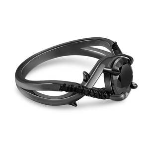 Bague ovale torsadée à épines noires, plaquée or rose, en argent sterling, bijoux romantiques pour anniversaire - Product Image 2