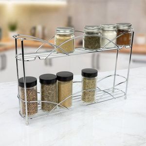 <b>Vintage</b> style iron kitchen rack with <b>glass</b> hanging section and storage shelves perfect for retro decor themes - Product Image 3