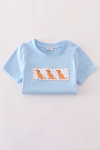 Ensemble short en vichy beige pour garçons tenue d'été confortable pour enfants avec motif de broderie de conception de chiot mignon - Product Image 5