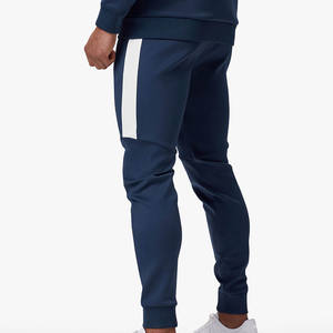 Joggers bleus durables de haute qualité pour hommes Ceinture élastique et panneau latéral contrasté en blanc avec poches - Product Image 2