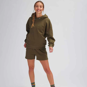 Conjunto de Sudadera con Capucha Extra Grande y Pantalones Cortos para Mujer, Conjunto de Una Pieza, Color Sólido, Mezcla de Algodón Suave, Ecológico, Transpirable, de Secado Rápido, para Verano - Product Image 2