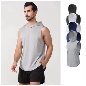 Men New Gym Wear <b>Sleeveless</b> Slim Fit Running T Shirts Workout Gym Shirts With <b>Hoodie</b> Cotton Heavy Heavyweight - Product Image 6
