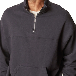 Men's Quarter-Zip Raglan Fleece Sweatshirt - Heather Black, Cozy & Lightweight <b>Pullover</b> <b>for</b> Casual Wear & Layering - Product Image 3