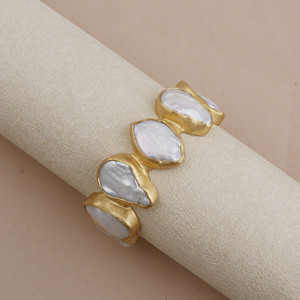 Natural Pearl Elegant Fashionable Gemstone June Birthstone Women's <b>Bangle</b> Bracelets Pearl <b>Gold</b> <b>Plated</b> Bezel Stylish <b>Bangles</b> - Product Image 3