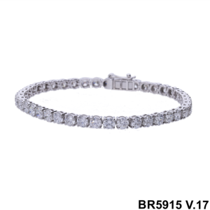 Bracelet tennis 9 carats en diamants de laboratoire à quatre griffes, en or 14 carats plaqué rhodium, taille brillant rond, pour femme, 12g, symétrique - Product Image 3