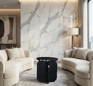 Table de chevet en marbre noir, table d'appoint moderne faite à la main, base sculpturale, mobilier de chambre à coucher de luxe, design minimaliste - Product Image 3