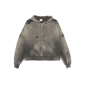 2025 nuevo diseño personalizado de alta calidad de corte holgado liso gota hombro angustia cremallera holgada lavado de ácido esencial capucha de diseño impreso - Product Image 5