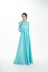 ชุดเดรสสไตล์อิสลามสำหรับผู้หญิง,ชุดอาบายาทรงสลิมฟิตสีฟ้ามีผ้าทอแบบเรียบง่ายสำหรับผู้หญิง - Product Image 6