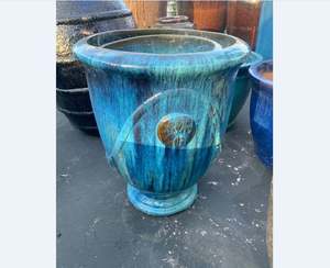 [Leo Nguyen Le] - Maceta de cerámica azul grande al por mayor, maceta de cerámica esmaltada para el hogar o decoración - Product Image 1