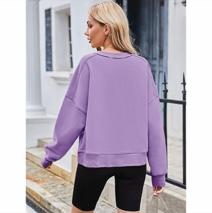 OEM personalizado de las mujeres de gran tamaño de algodón sudadera Casual de manga larga de cuello redondo Jersey de uso diario Precio al por mayor barato - Product Image 3