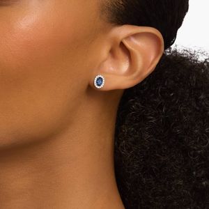 Elegantes Pendientes de Halo con Zafiro Azul Ovalado para Mujer - Product Image 3