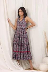 Hand <b>Block</b> <b>Printed</b> Cotton Dress Indian Handmade Summer Casual Wear Stylish and Sweet for Valentine's Day Gift - Product Image 3