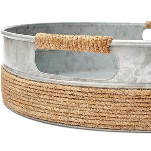 Plateau de service en fer galvanisé à l'aspect naturel avec poignée Plateau de service de style ferme industriel Plateau de décoration rustique pour la maison - Product Image 6