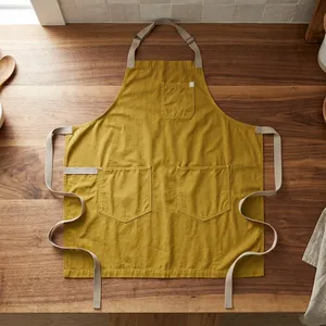Tablier classique en jean sans manches avec bretelles en cuir et trois poches, écologique pour la cuisine et l'usage quotidien, lavable en machine - Product Image 6