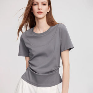 เสื้อยืดคอกลมสำหรับผู้หญิงเสื้อยืดระบายอากาศได้ดีคอกลมผ้าฝ้าย100% ขายส่งโลโก้ตามสั่ง - Product Image 4