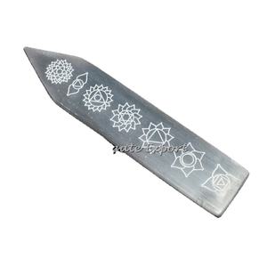 Nuevos 7 símbolos de Chakra, varita de selenita grabada, herramientas de curación de selenita - Product Image 1