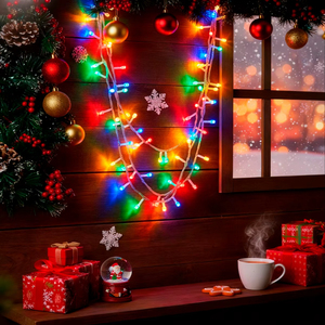 V8 LED 100-Bombilla Multicolor Luces de Navidad Interior Exterior Cable blanco cálido Regulable DC 6V IP44 7M de largo - Product Image 1