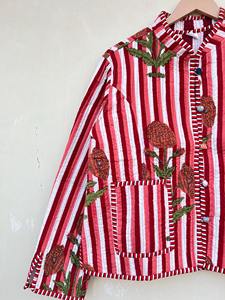 Chaqueta acolchada de algodón para mujer, chaquetas acolchadas hechas a mano estilo bohemio con estampado de bloques, abrigo, regalos de vacaciones, Chaqueta con botones - Product Image 4