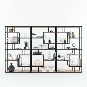 KTB68071 Rubberwood Multifunctional Durable Decorative <b>Shelf</b> with Iron Frame 100x30x180(cm) Standing Type for Living Room - Product Image 6