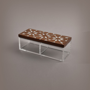 Venta caliente nuevo tarro de caja acrílica con madera madre de perla cubierta cuadrada contenedor de condimentos para Ramadán Eid RF regalos artesanales - Product Image 1