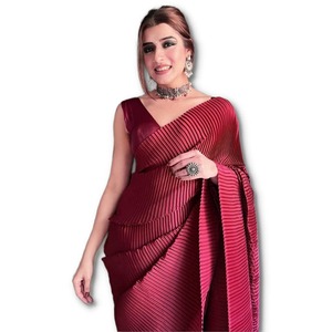Saree triturado de satén pesado de estilo Bollywood de calidad superior con tamaño personalizado disponible al mejor precio - Product Image 4