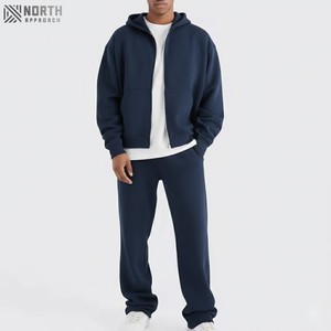 Sudadera con capucha y pantalón de chándal de invierno para hombre con borde de dobladillo crudo y corte estampado de algodón personalizado OEM - Product Image 1