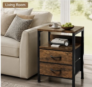 Comodino Rustico in Legno con <span class=keywords><strong>2</strong></span> o 3 Cassetti, Tavolino Industriale da Comodino o Tavolino Laterale per Camera da Letto e Soggiorno - Product Image 1