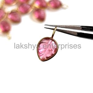 หินทัวร์มาลีนสีชมพูแกะสลัก925เครื่องรางเงินสเตอร์ลิงขนาด10x8มม. ตัวเรือนสีทองแกะสลักจี้พลอย - Product Image 5