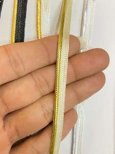Wholesale Eco-Friendly Coated Woven Flat Bias Trim Silver Gold Metallic Lurex Piping <b>Cord</b> Garment Bags Shoes Home Textile - Product Image 2