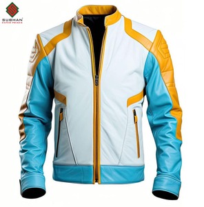 เสื้อแจ็คเก็ตหนังสังเคราะห์สีแดงและดำ งานแฮนด์เมด สไตล์ไบค์เกอร์ ปิดซิป คอจีน ลายเรียบ บริการ OEM เสื้อโค้ทฤดูหนาว - Product Image 5