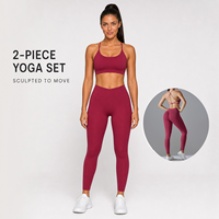 Set Pakaian Olahraga Wanita Solid Breathable, Bra Olahraga Tali Tipis, Legging High Waist Elastis Scrunch, Baju Workout